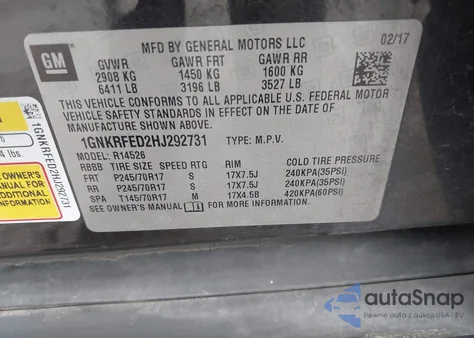 2017 Chevrolet Traverse Ls из США, поврежденный, VIN 1GNKRFED2HJ292731